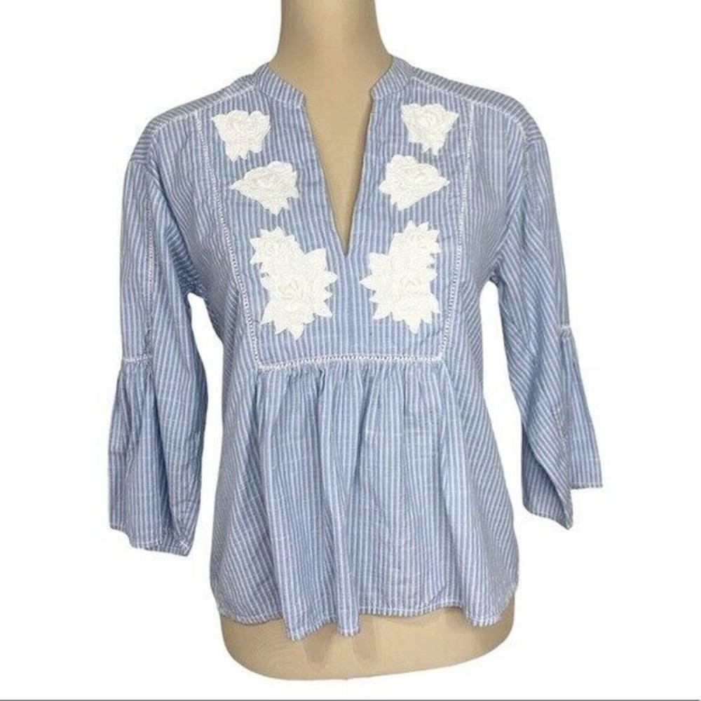 H&M Logg Bell Sleeves Women Top Blouse Sz 2 V Neck